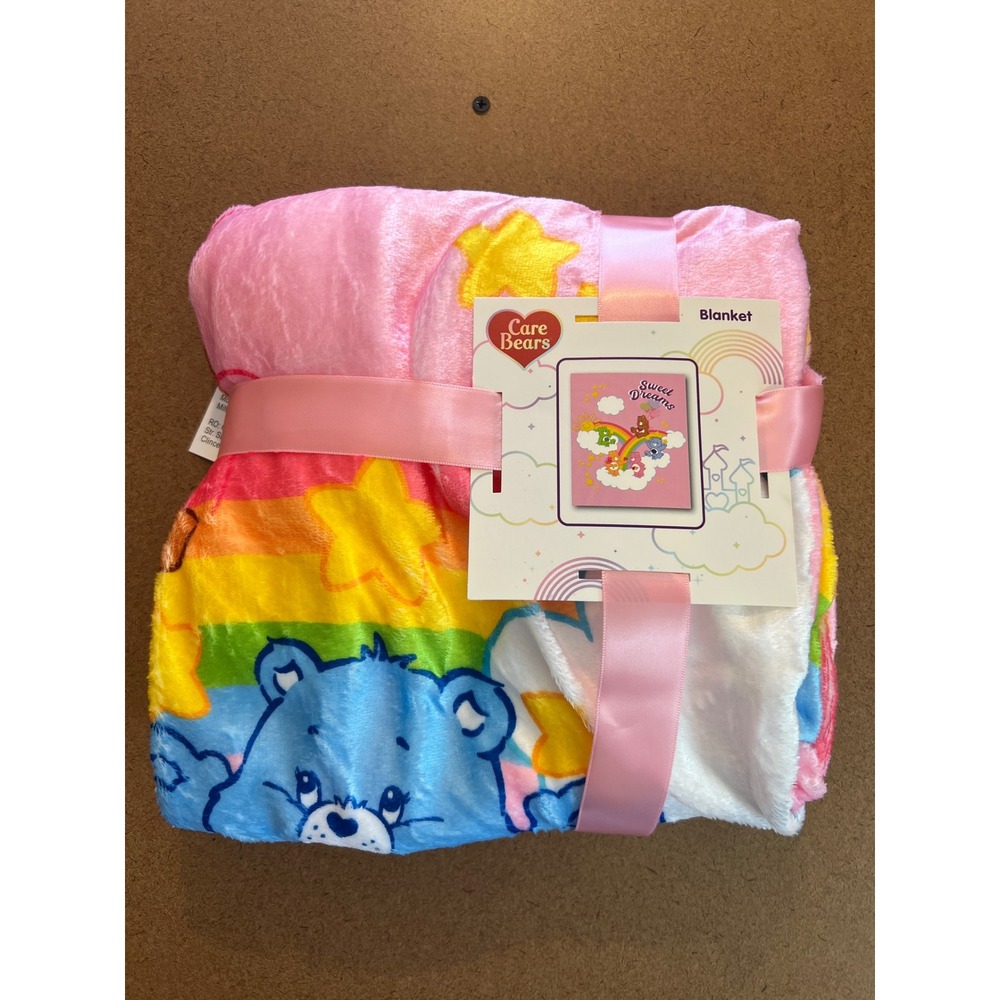 Care Bears Sweet Dreams Pink Fleece Blanket Rainbow Kids Throw 130x150cm